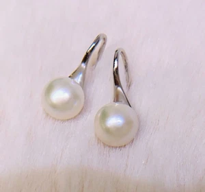 Classic freshwater pearl earrings 925 sterling silver Dangle Drop earrings - Picture 1 of 6