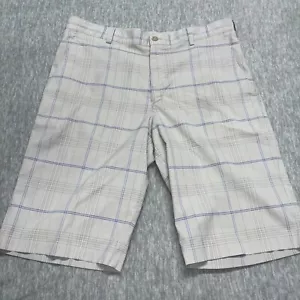 Nike Golf Shorts Mens 34 Gray Blue Chino Plaid Stretch Performance Longer Length - Picture 1 of 10