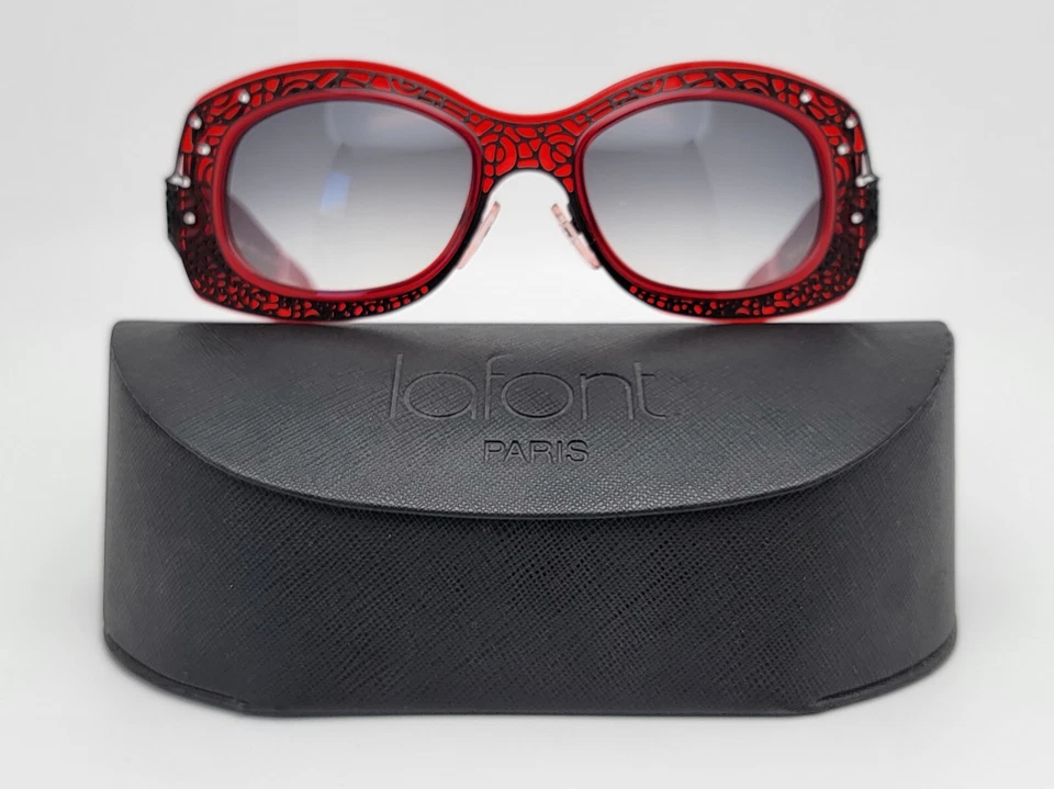 Jean Lafont Louxor 100 Red Black Frame Black Gradient Lens Sunglasses w/ Case - Image 1 of 4