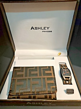 Ashley Princess - Watch and Tri Fold Wallet Set - Dark Brown Geometric Pattern
