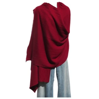 Cachemira|Chal|Tirar|Gran tamaño|Telar a mano| 2 capas|Mini espiga| Vino tinto Foto 1 de 4