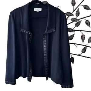 St John Evening by Marie Strickblazer grau schwarz Glitzerbesatz Größe 16 Jacke - Bild 1 von 11