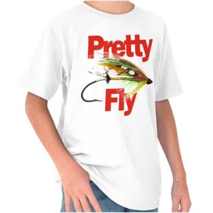 Funny Fishing Humor Pretty Fly Sarcasm Joke Youth Crewneck T Shirts Boy or Girl - Picture 1 of 7