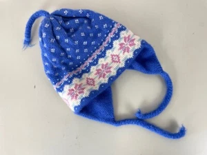 VTG Girls STOWE WOOLENS 100% pure wool Ski Cap Hat Pink Blue Cream O/S No itch - Picture 1 of 8