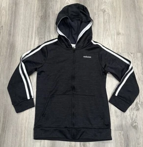 Adidas Youth Boys Track Jacket Size 7 Hooded Full Zip Athletic Logo Dark Gray - Picture 1 of 8