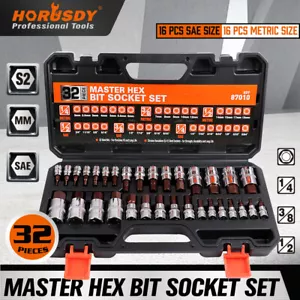 32PC Allen Head Hex Bit Socket High Torque Strengthened CR-V SAE Metric S2 Steel - Picture 1 of 10