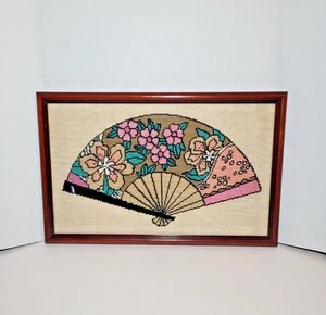 Abanico de punta de aguja enmarcado vintage hecho a mano con flores - Imagen 1 de 6