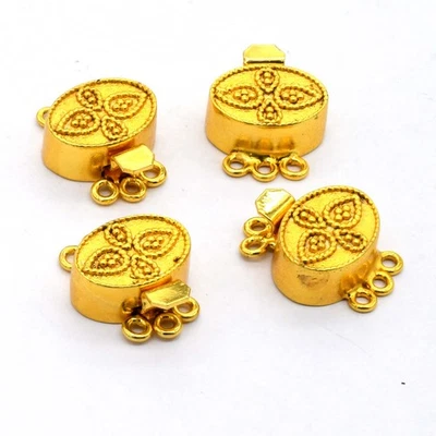 5 PCS 20X17X8MM SOLID COPPER BALI BOX CLASP 3 STRAND 18K GOLD PLATED 208 - Image 1 of 4