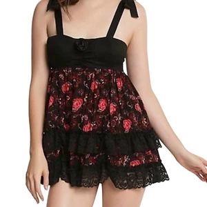 Disney Beauty and the Beast Sexy Babydoll Red/Black Rose Sleeping Gown Sz Small  - Picture 1 of 6