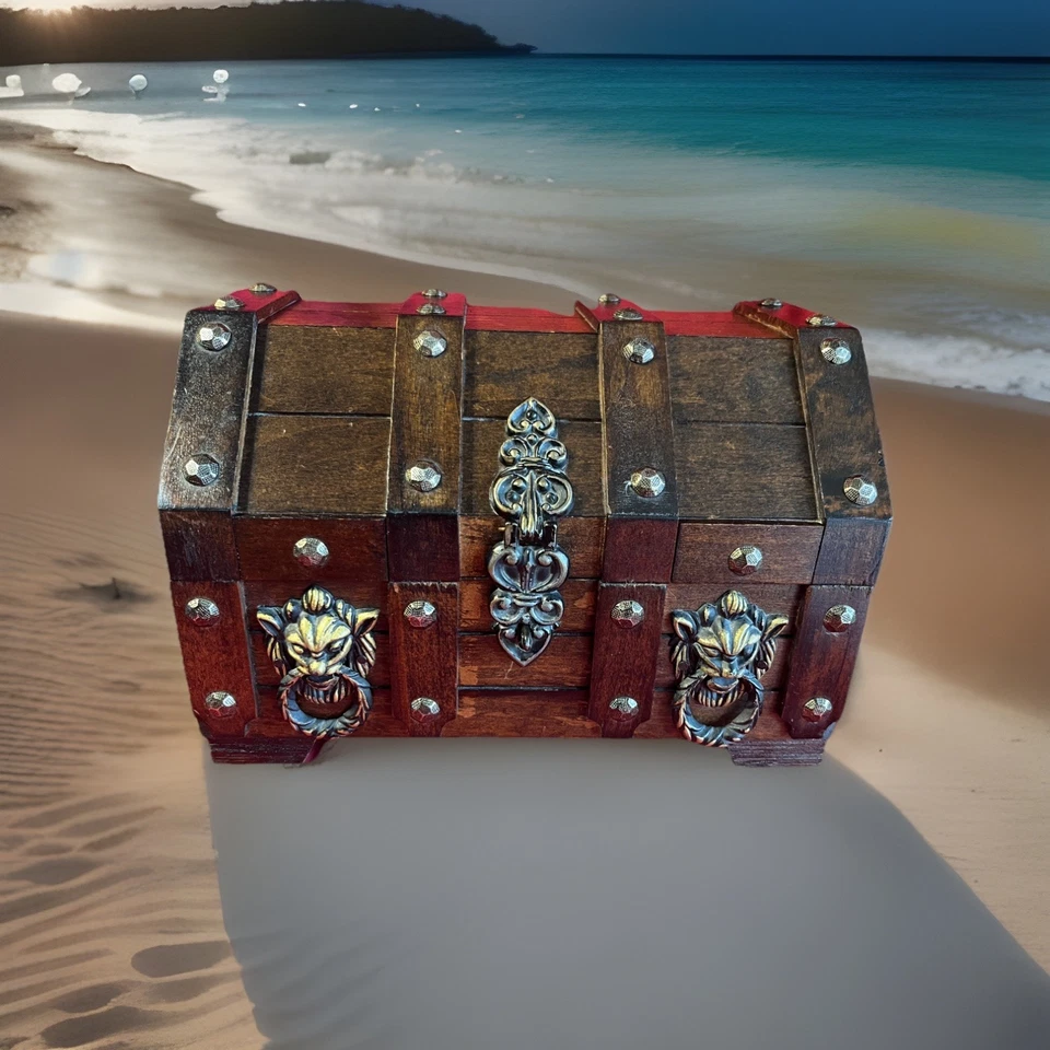 Joyero de madera estilo gótico vintage cabeza de león cofre del tesoro excelente estado Foto 1 de 4