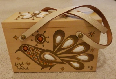 Enid Collins Bird in Hand Wood box Purse Jeweled in amber/white - Image 1 of 4