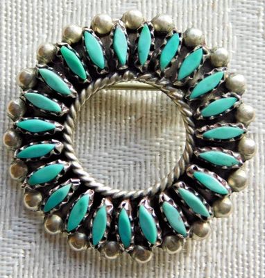 NORTH NATIVE AMERICAN INDIAN NAVAJO ZUNI ? SILVER LME MARKED TURQUOISE BROOCH - image 1 of 3