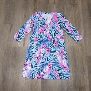 Lilly Pulitzer Dress Womens Tunic Mini Peacock Blue Pink Tweethearts Resort NEW - Picture 1 of 10