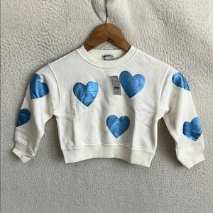 J Crew Crewcuts Metallic Hearts Top XXS Blue Ivory - Picture 1 of 3