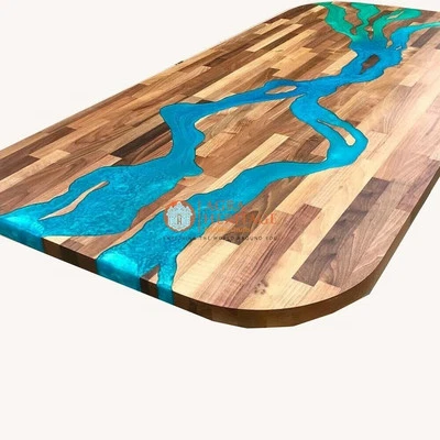 Epoxy Resin Acacia Wooden Furniture Dining Room Table Top Handmade Arts Decors - Image 1 of 4