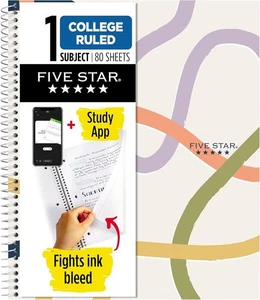 Five Star Spiral Notebook + Study App, 1 Subject, 1 Pack, Organic Lines - Picture 1 of 8