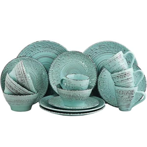 Malibu 16-teiliges Coastal Turquoise Steingut Geschirrset (Service für 4) - Bild 1 von 5