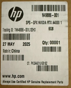 HP pn N49886-001 SPS-GFX NVIDIA RTX A4000 16GB NEU ORIGINAL VERSIEGELT - Bild 1 von 2