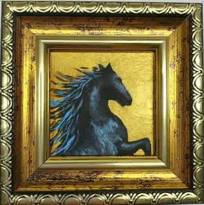 Black Horse Painting Original Equestrian Wall Decor Horse Lover’s Gift Framed - Image 1 of 4