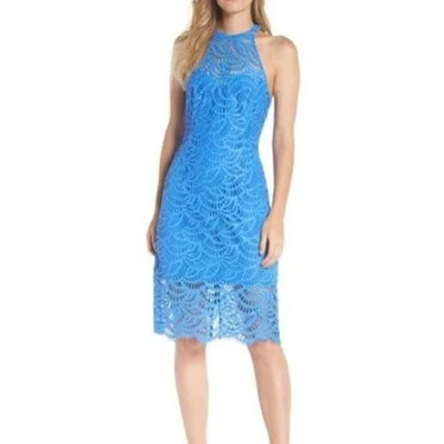 Nuevo con etiquetas Vestido recto para mujer Lilly Pulitzer Kenna Halter en encaje azul abanico Bennett Foto 1 de 4