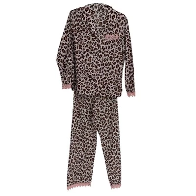 Conjunto de Pijama Estampado Leopardo TART INTIMATES Mujer Pantalones Top Marrón Rosa Encaje Foto 1 de 4
