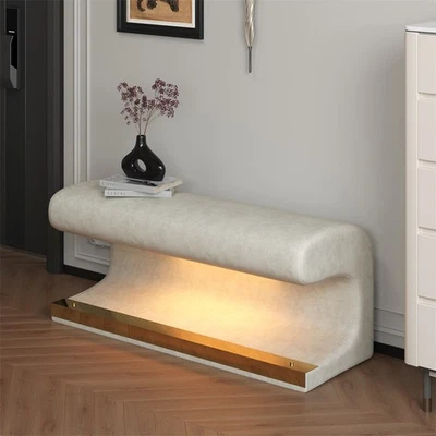 Entryway Bench Leather Upholstered Ottoman with LED sensor light for living room - Image 1 of 4