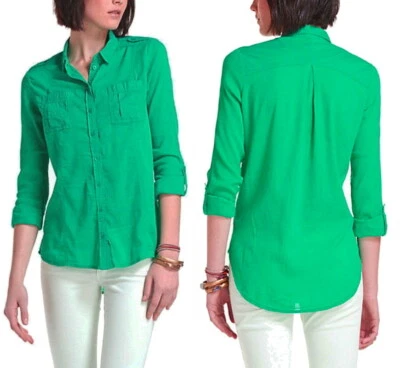 Anthropologie Stratus Buttondown Топ 4 маленький зеленый прозрачный хлопок рубашка блузка с Ярлыками - Изображение 1 из 4