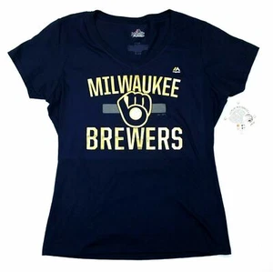 Women's Majestic Milwaukee Brewers Short Sleeve Tee (M285) Blue & Gold - S - Picture 1 of 3