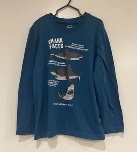 Wonder Nation Kids Boys Shark Facts Cozy Polyester Long Sleeve PJ Top Blue M - Picture 1 of 4
