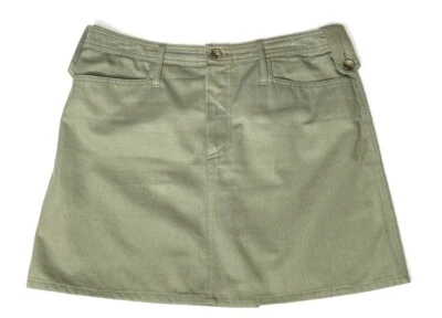 D&G Dolce Gabbana Khaki Twill Pleated Leather Logo Camp Mini Skirt 30/44 M 8/10 - Image 1 of 4