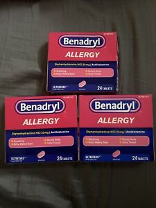 3x Lot BENADRYL Ultratabs Allergy Tablets - 24 Tablets - Exp 2023++ NIB!
