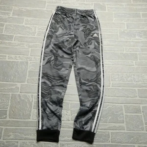 Adidas Pants Youth Large 14/16 Gray Patterned Jogger Polyester Track Athletic - Picture 1 of 5