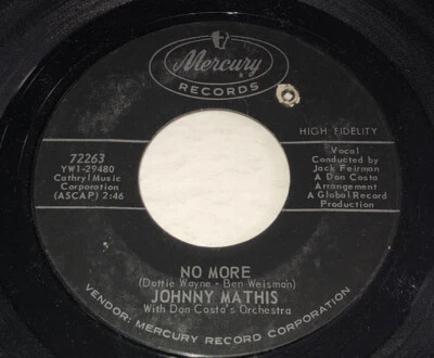 Johnny Mathis ‎No More / The Fall Of Love 45 RPM Record Mercury 231M3 - Image 1 of 4