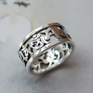 925 Sterling Silver Om Mani Padme Hum Hollowed Band Ring for Men Women #4 - Picture 1 of 5