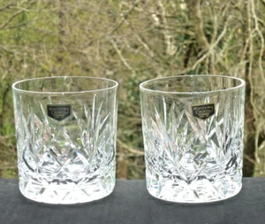 Pair Wordsley Crystal Stourbridge Cut Double Old Fashioned Whisky Glasses 3 5/8" - Picture 1 of 7