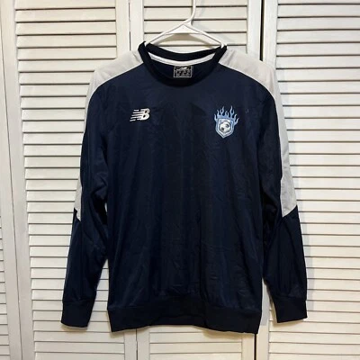new balance YXL long sleeve training soccer shirt dark blue white #J13 - Image 1 of 4