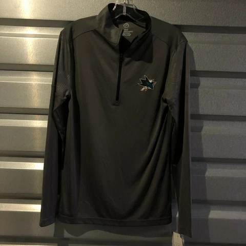 nhl san jose sharks mens small sweater dark gray lightweight collared thin to Cover