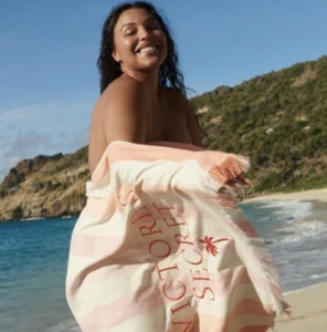 Victoria’s Secret Bombshell Striped Beach Towel 66 x 34 Pink White VS Swim Pool - Picture 1 of 4