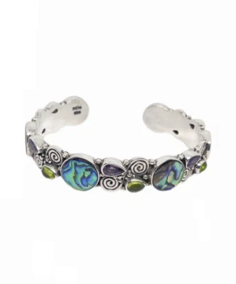 Brazalete Sajen de plata de ley 925 con abulón, amatista y peridoto Foto 1 de 4