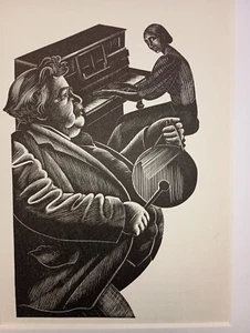 FAT MAN MUSIC BAND PIANO🎨 VINTAGE 8x10 Matted Wood Engraving John Farleigh 1934 - Picture 1 of 6
