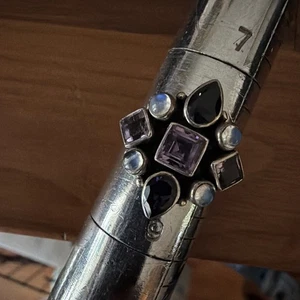 Firmado Esterlina 925 NB Nicky Butler Piedras Preciosas Talla 8 Anillo Amatista Piedra Lunar Cuarzo - Imagen 1 de 6