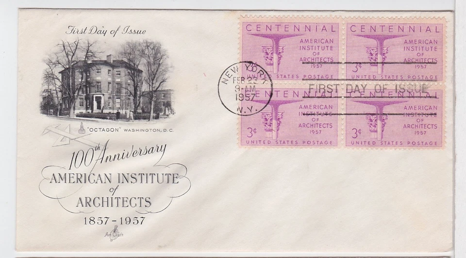 TurtlesTradingPost- American Institute Architects #1089- 1957 Artcraft FDC Block - Image 1 of 1