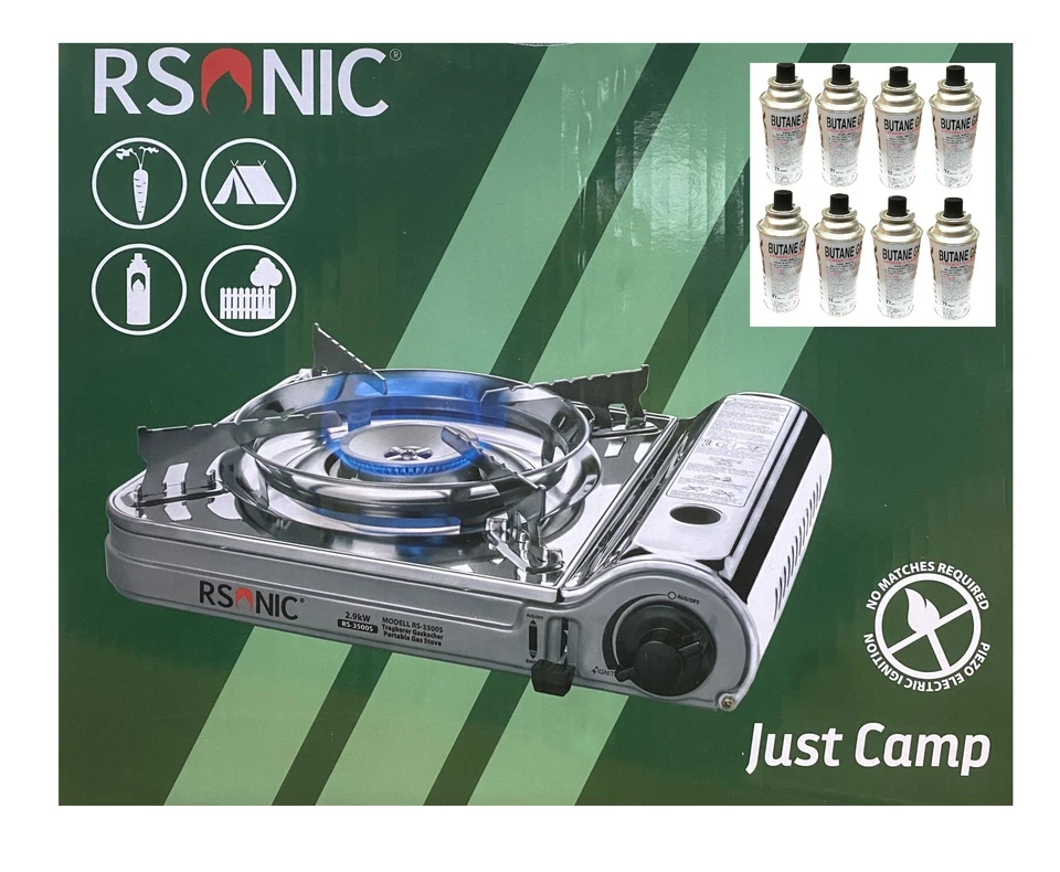 Rsonic cocina de camping regulador de gas 1 cocina de gas 8 cartuchos cocina