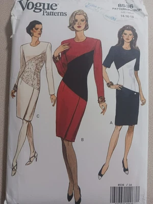 Vintage 1990s Vogue Pattern 8536 Misses Fitted Tapered Dresses Sizes 14 16 18 - Image 1 of 2