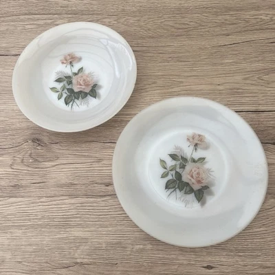 Lot de 2 assiettes Arcopal Thème Roses Plate et Creuse. Années 70 - Photo 1/4