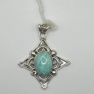 Sterling Silver Amazonite Pendant Oval Cabochon Gemstone Vintage Style 925 - Picture 1 of 9