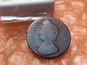 Original 1737 George II Colonial Farthing Type I Helmet Head Clear Date #2 - Bild 1 von 3