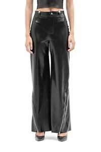 Schwarze Latexhose mit hohem Bund und seitlichen Reißverschlüssen - Bild 1 von 7