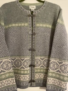 Vintage NWT Cambridge Dry Goods XL 100% Wool Cardigan Sweater w/ Metal Clasps - Picture 1 of 5