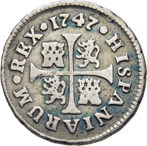 ☆ SPANISCHES SILBER • 1/2 REAL 1747 MADRID-JB • FERNANDO VI ☆ Cal# 66 HISPANIC ☆D1328 - Bild 1 von 4